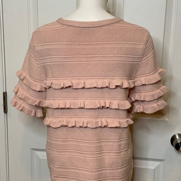 Kate Spade Pale Pink Ruffle Striped Short Sleeve Sweater, Size M - Picture 5 of 9